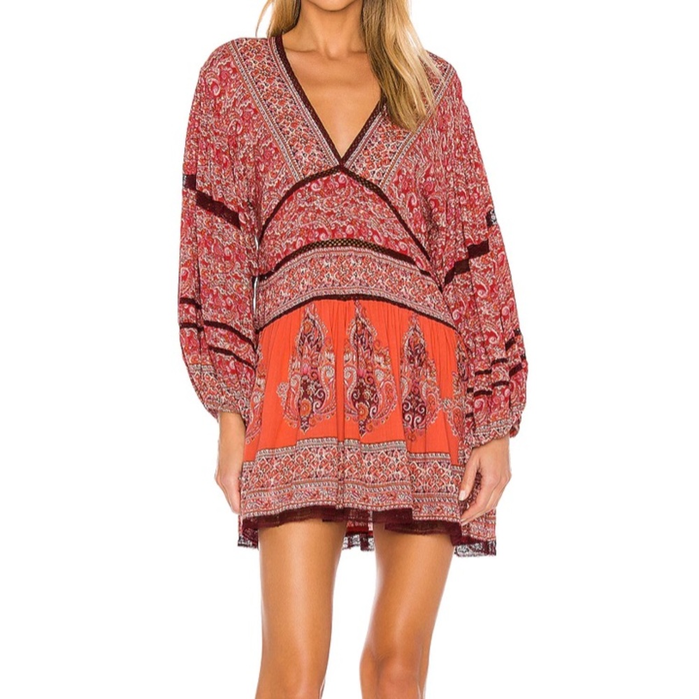 NWOT Free People Luna Scarf Print Tunic in Red